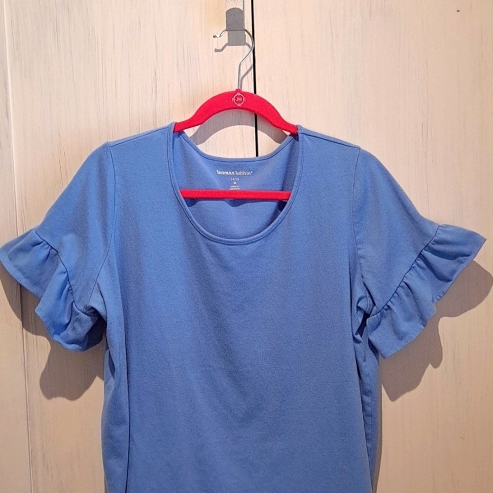 😁3/15.00 Woman Within Flutter sleeve T shirt